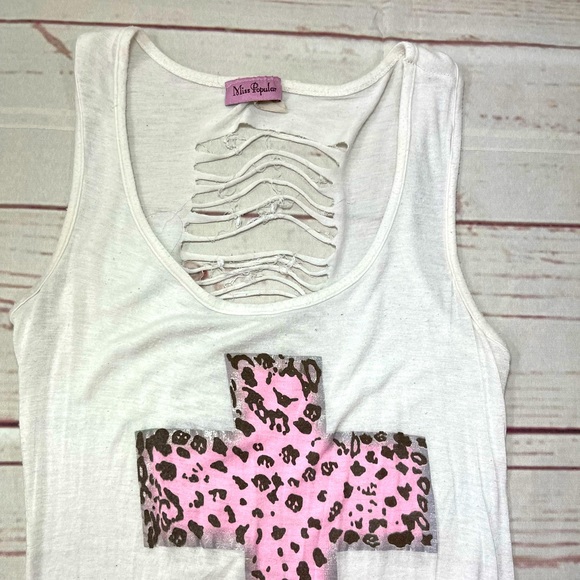 Cheetah Print Cross Distressed Tank Top - Small - Picture 3 of 8